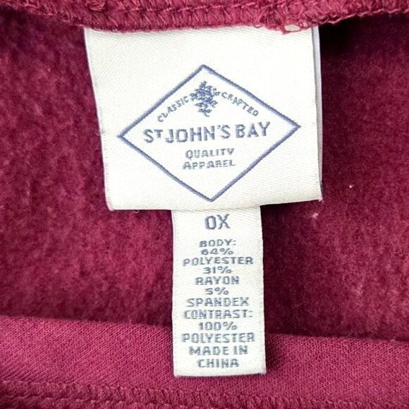 St Johns Bay Burgundy Hoodie Pullover Quilted Front Sweatshirt OX - Picture 5 of 5